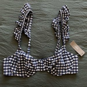 J. Crew navy blue Plaid 32B bikini top